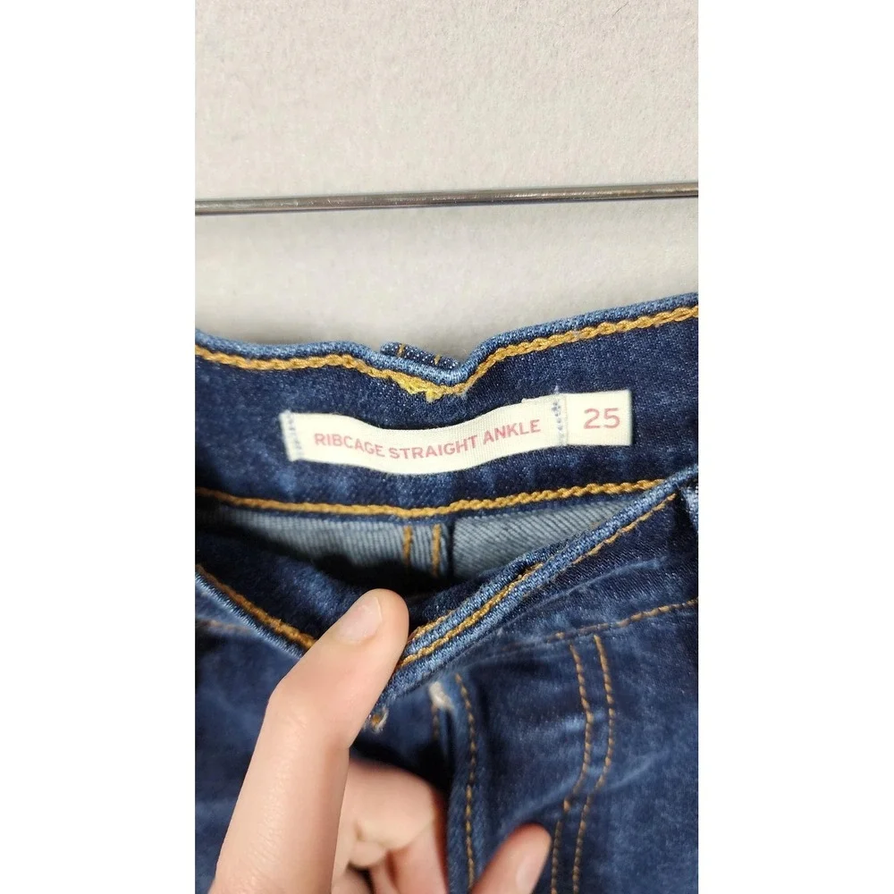 Levis Ribcage Straight Ankle Jeans Womens 25 Distress High Rise Denim Button Fly